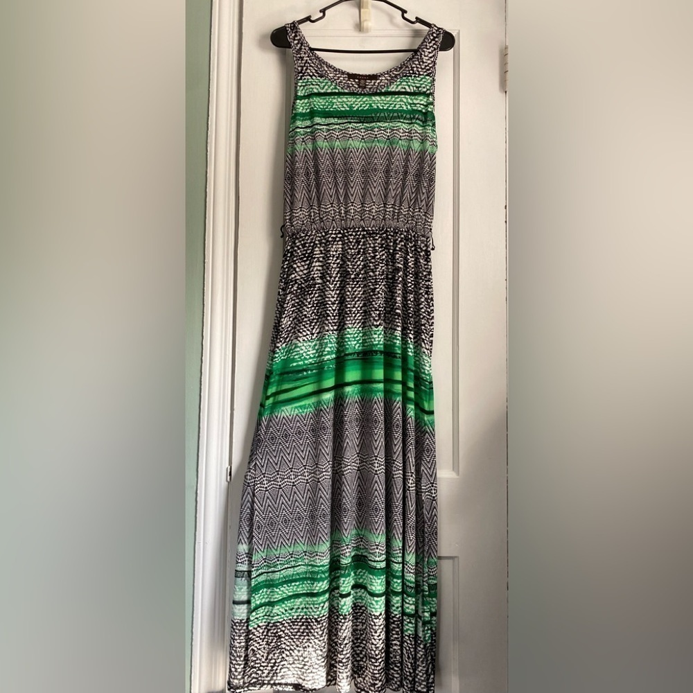 Fever Maxi Sleeveless Jungle Green Color Summer Dress, Size: Small